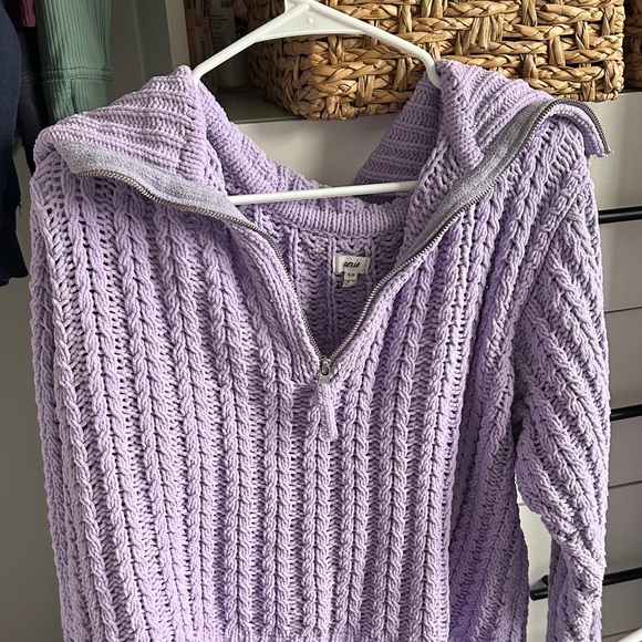 AERIE Lilac Knit Zip-Up Hoodie - Picture 1 of 4